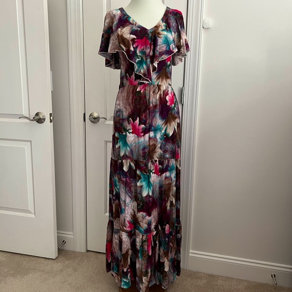 Soft Surroundings Watercolor Floral Maxi Dress, M Tall - Picture 8 of 8